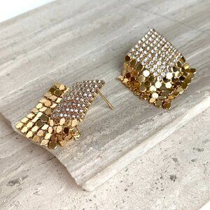 New ~ Anthropologie Crystal & Chainmail Square Post Earrings